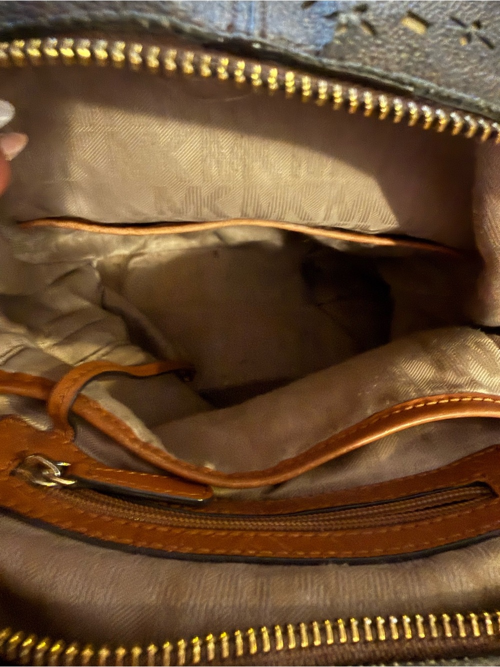 Michael Kors Brown Leather Shoulder Bag with Gold Hardware